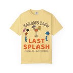 Yellow t-shirt with "Sarah's Bach Last Splash Malibu" text and beach graphics.