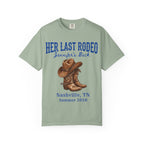 T-shirt with "Her Last Rodeo Jennifer's Back Nashville, TN Summer 2026" and cowboy hat/boots.