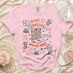 Pink t-shirt with "Jennifer's Bach Her Last Rodeo Nashville, TN Summer 2026" and Western graphics.