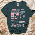 Mother of the Bride t-shirt with ghost graphic, wedding terms, and ingredient list.