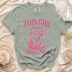 T-shirt with "This Girl Needs a Spicy Margarita" text and graphic.