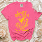 Pink t-shirt with "LAST SPLASH" and "Sarah's Bach" text and graphics.