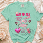 Mint t-shirt with "Last Splash Sarah's Bach" text, pink heart, and leopard.