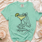 Aqua t-shirt with a margarita graphic and text that says "This Girl Needs a Margarita."