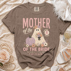 Brown t-shirt with "Mother of the Bride" and a ghost graphic.