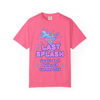 Bright pink t-shirt with "Last Splash" and bachelorette party details.