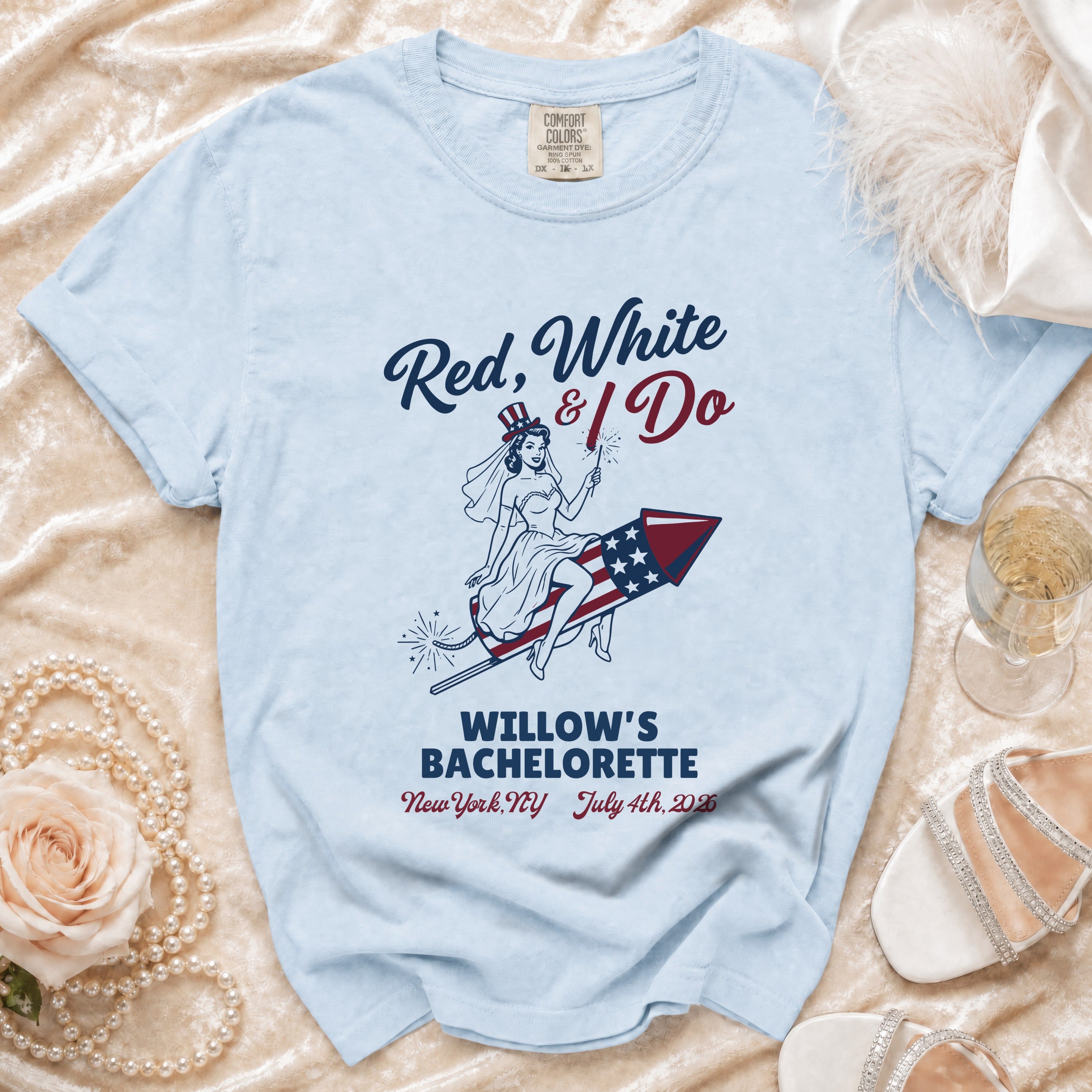 Red, White & I Do Willow's Bachelorette t-shirt with fireworks.
