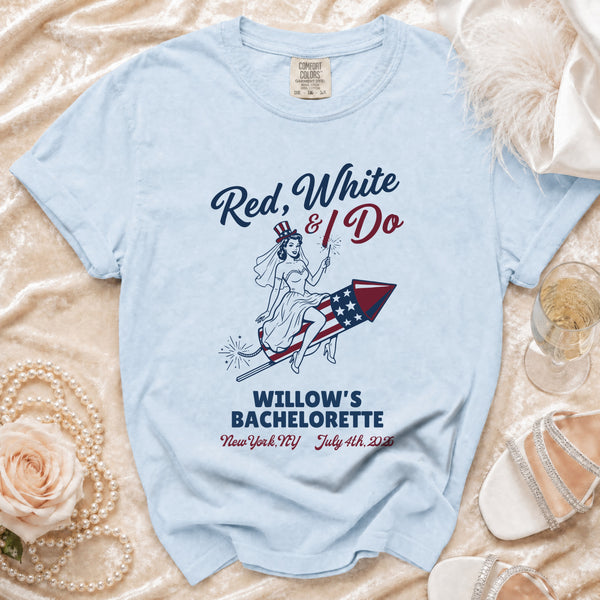 Red, White & I Do Bachelorette T-Shirt in Chambray