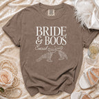 T-shirt with "Bride & Boos Social" text and skeleton hands clinking glasses.