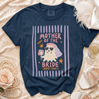Navy t-shirt with ghost graphic saying "Mother of the Bride (Boo-Yah!)".
