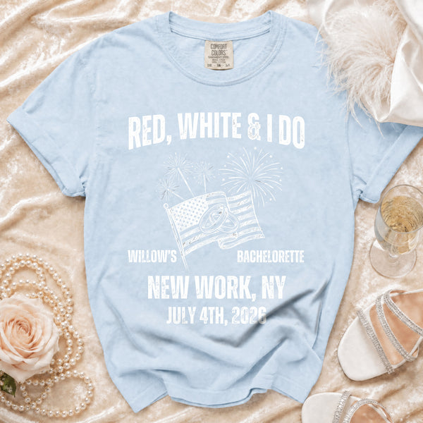 Red, White & I Do Bachelorette T-Shirt in Chambray