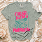 Green t-shirt with "THIS GIRL NEEDS A MARGARITA" text and bridal graphics.