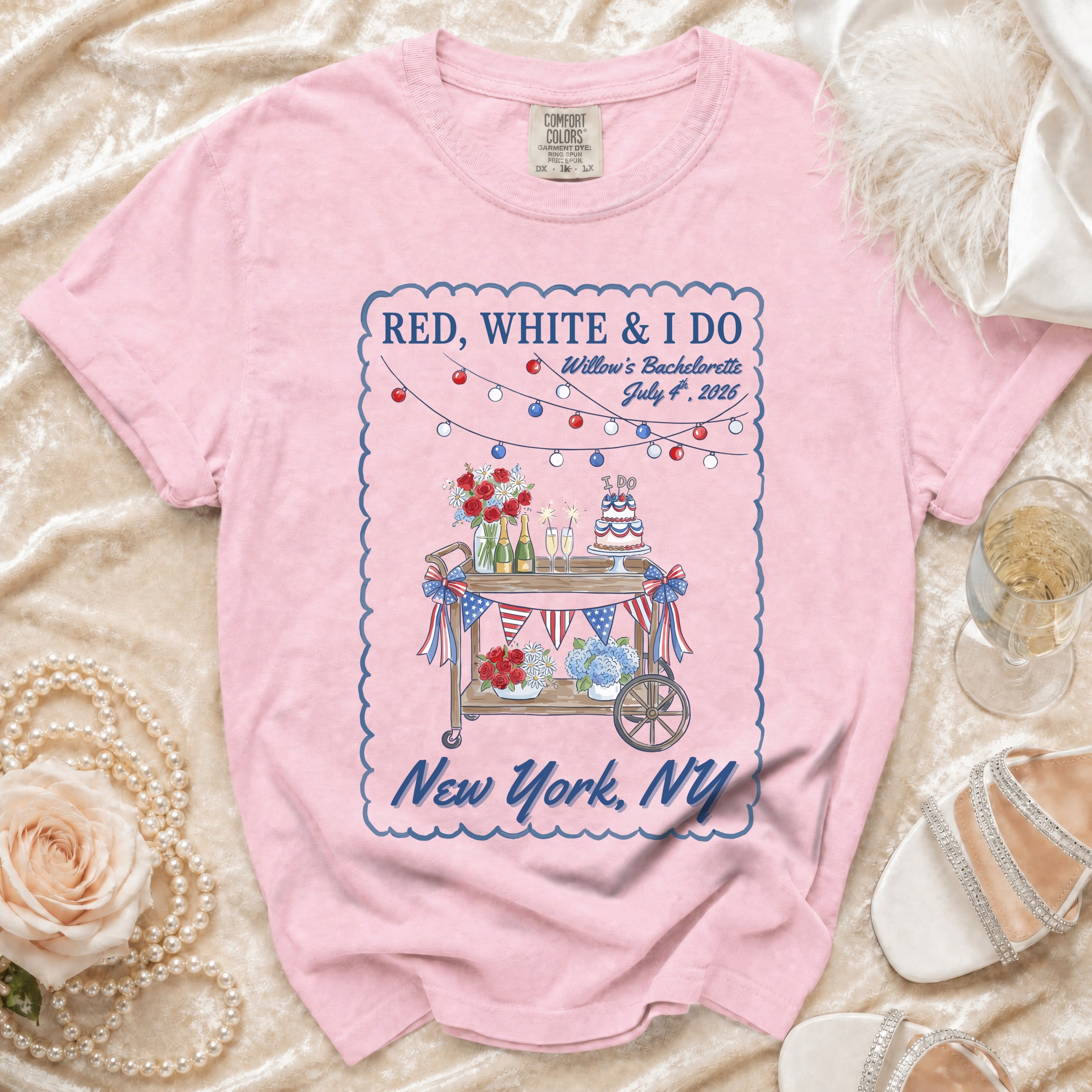Red, White & I Do bachelorette t-shirt with New York theme.