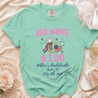 Red, White & I Do Willow's Bachelorette shirt with ring and fireworks design.