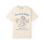 Cream t-shirt with "Her Last Rodeo" and Western graphics.