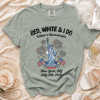 Red, White & I Do Willow's Bachelorette t-shirt with Statue of Liberty and fireworks.