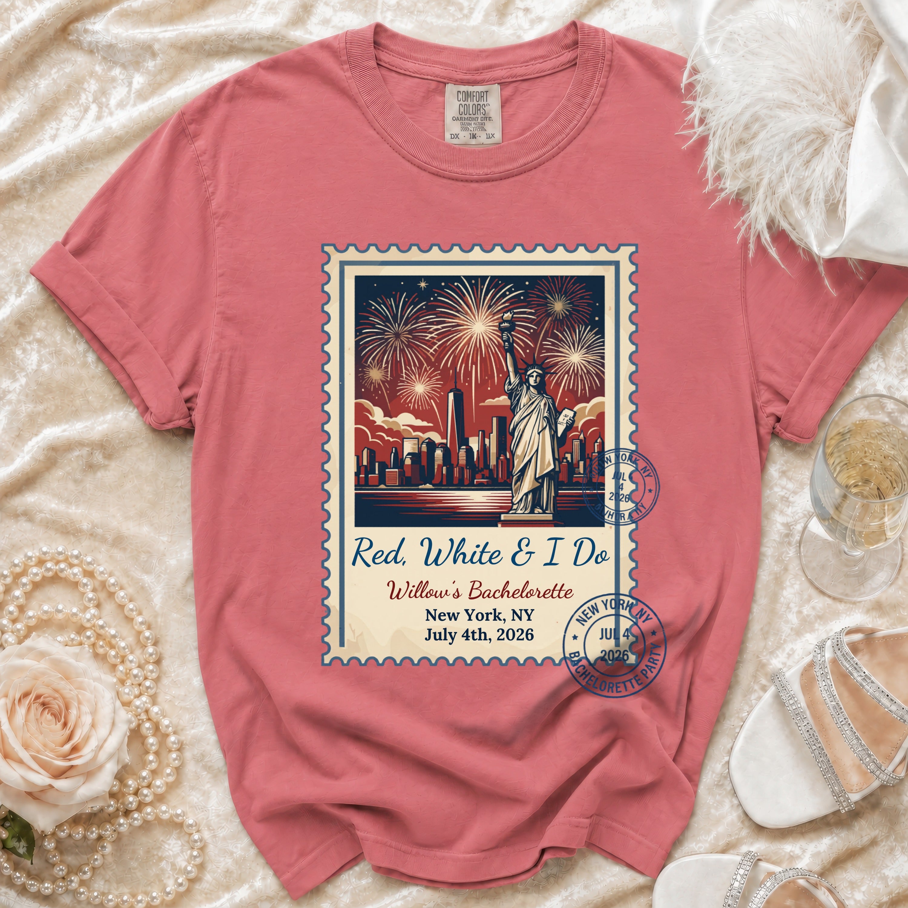 Red, White & I Do Willow's Bachelorette New York July 4th, 2026 t-shirt.