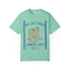 Mint t-shirt with orange cowboy boots and text "Her Last Rodeo Jennifer's Bach".