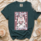 T-shirt with skeleton bride graphic saying "Til Death Do Us Party"