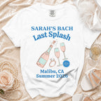 Sarah's Bach Last Splash t-shirt with champagne, rings, and text.