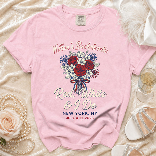 Red, White & I Do Bachelorette T-Shirt in Blossom