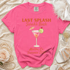 Pink t-shirt with "Last Splash Sarah's Bach Malibu, Ca Summer 2026".