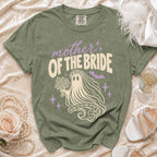 Green t-shirt with "Mother of the Bride" and ghost graphic.