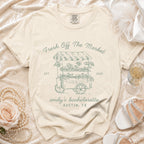 Light tan t-shirt with "Fresh Off The Market" and bachelorette details.