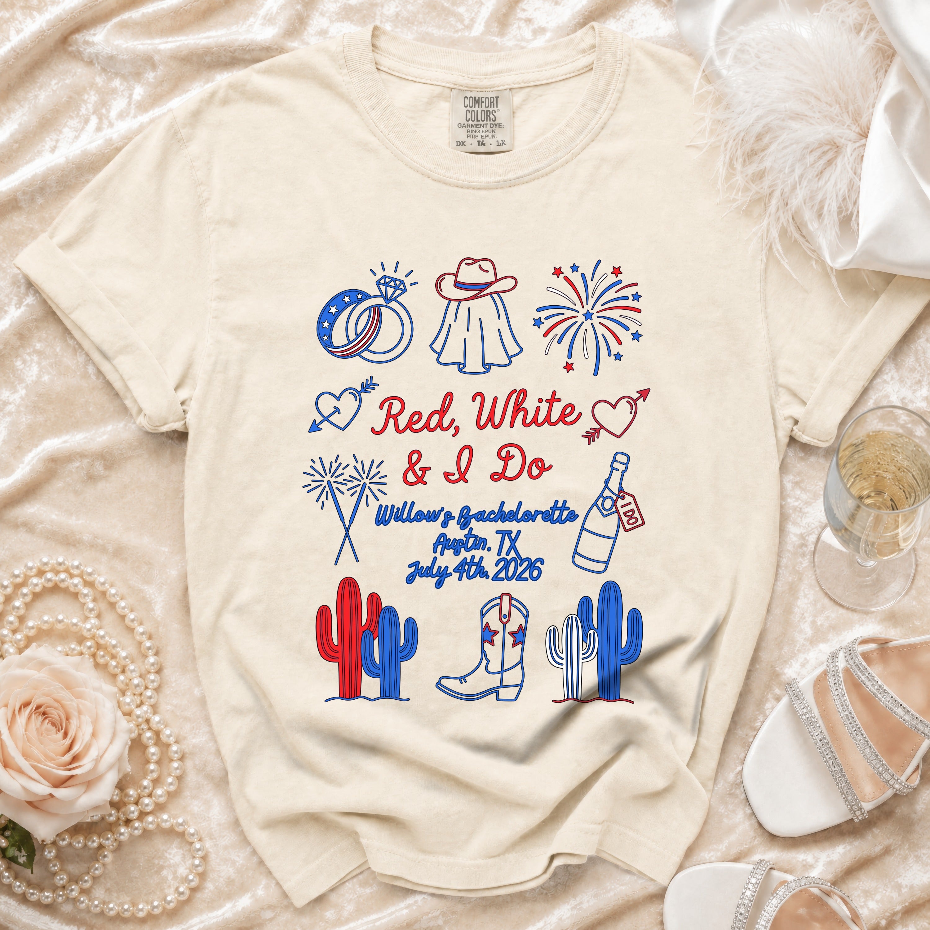 Red, White & I Do Willow's Bachelorette Austin, TX July 4th 2026 graphic tee.