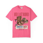T-shirt with "Her Last Rodeo" and "Jennifer's Bach Nashville, TN Summer 2026" text.