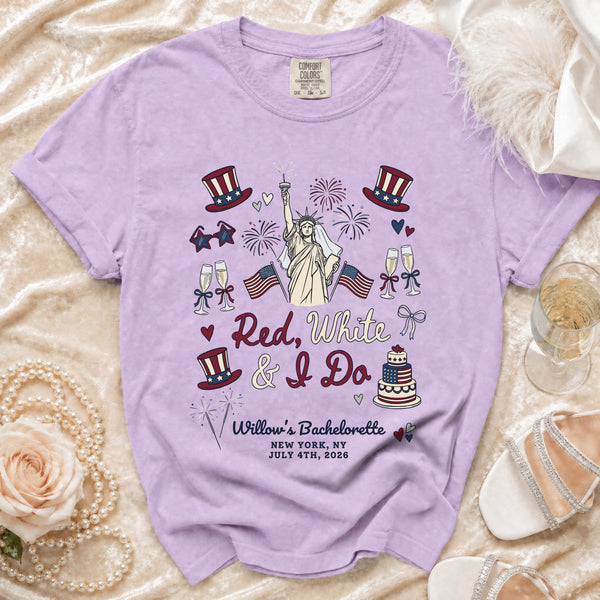 Red, White & I Do Bachelorette Party T-Shirt in Orchid
