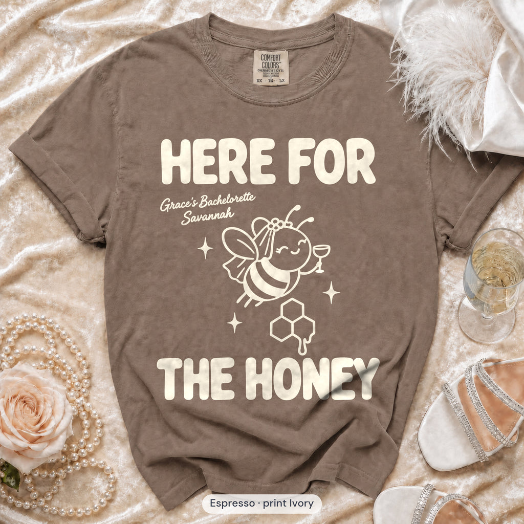 Espresso Bride To Bee & Here For The Honey bachelorette crew t-shirt