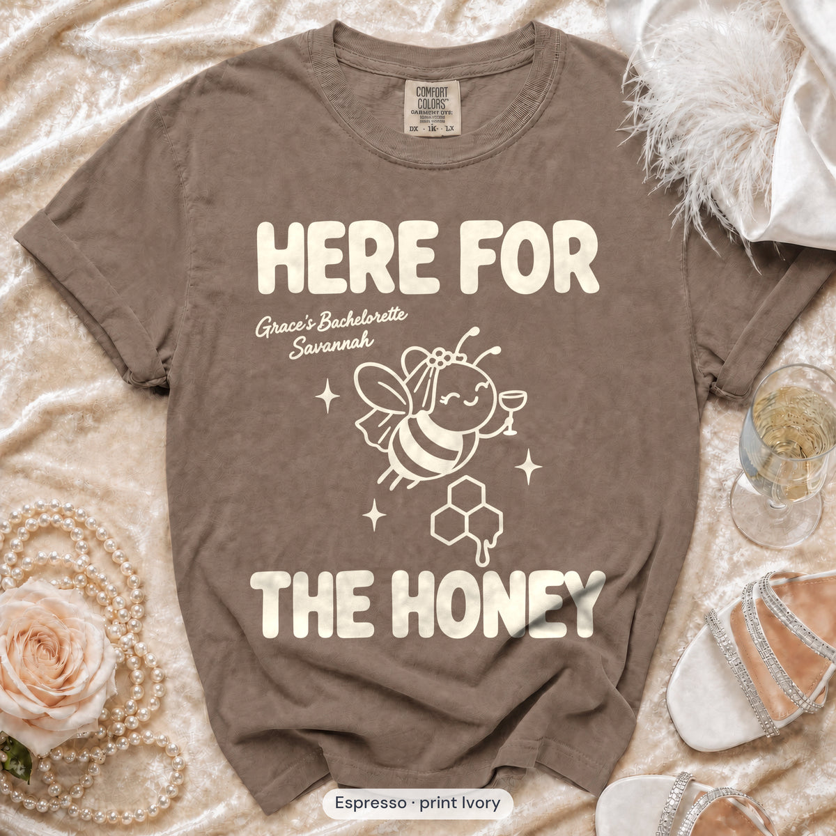 Espresso Bride To Bee & Here For The Honey bachelorette crew t-shirt