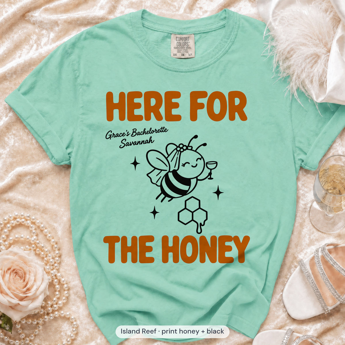 Island Reef Bride To Bee & Here For The Honey bachelorette crew t-shirt