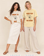 Bride and crew wearing the Bride To Bee & Here For The Honey bachelorette shirts