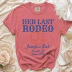 Pink t-shirt with "HER LAST RODEO Jennifer's Bach Nashville, TN Summer 2026" text.