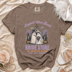 T-shirt with "Support Your Local Bride Store" and ghost couple graphic.