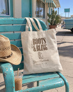 Boots & Bling canvas tote bag on a bachelorette trip with the crew