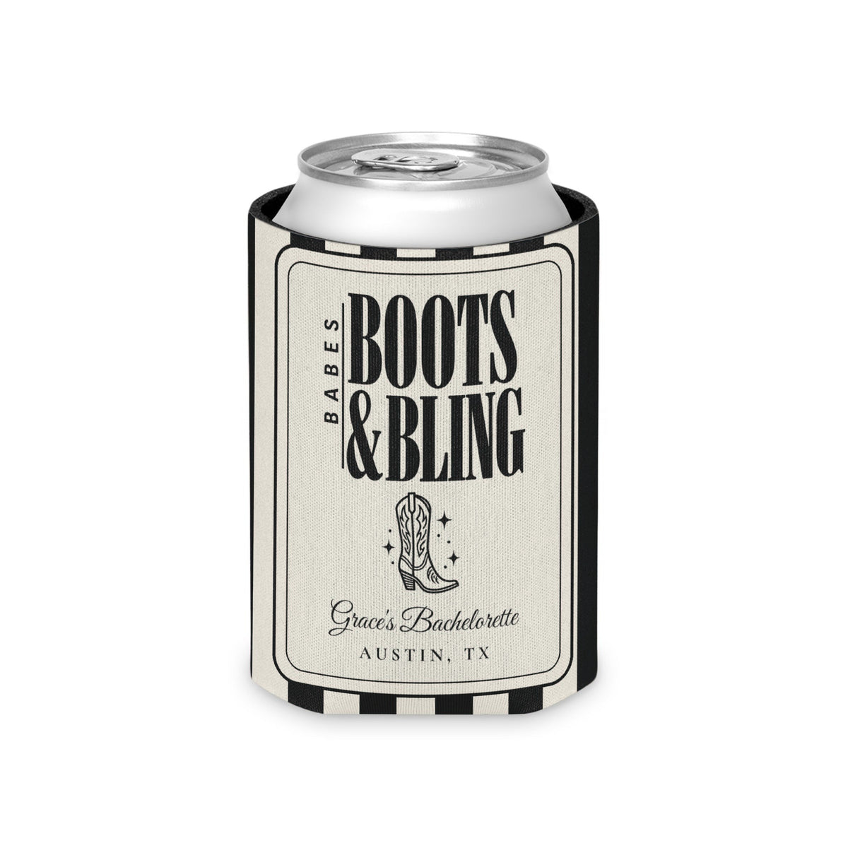 Boots & Bling striped can cooler, Black