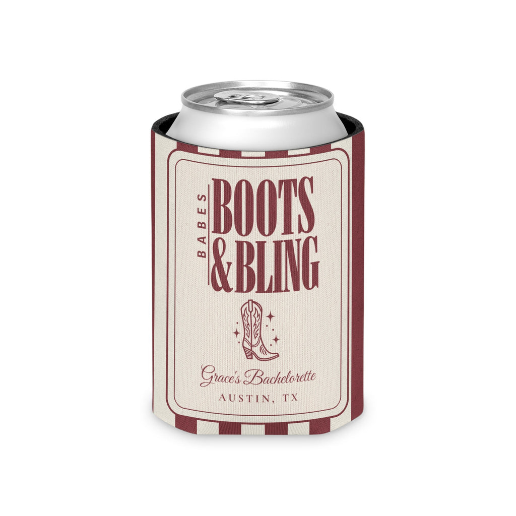 Boots & Bling striped can cooler, Chili