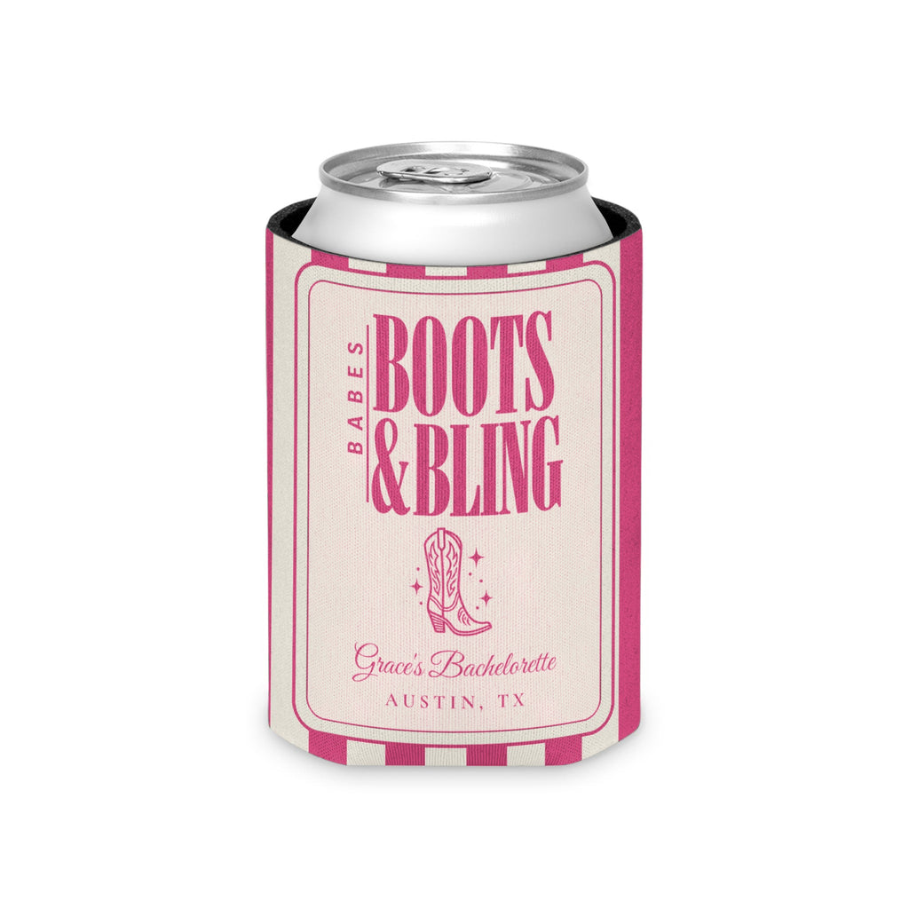 Boots & Bling striped can cooler, Crunchberry