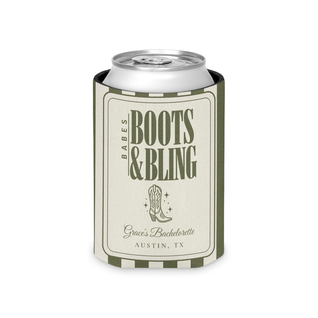 Boots & Bling striped can cooler, Moss