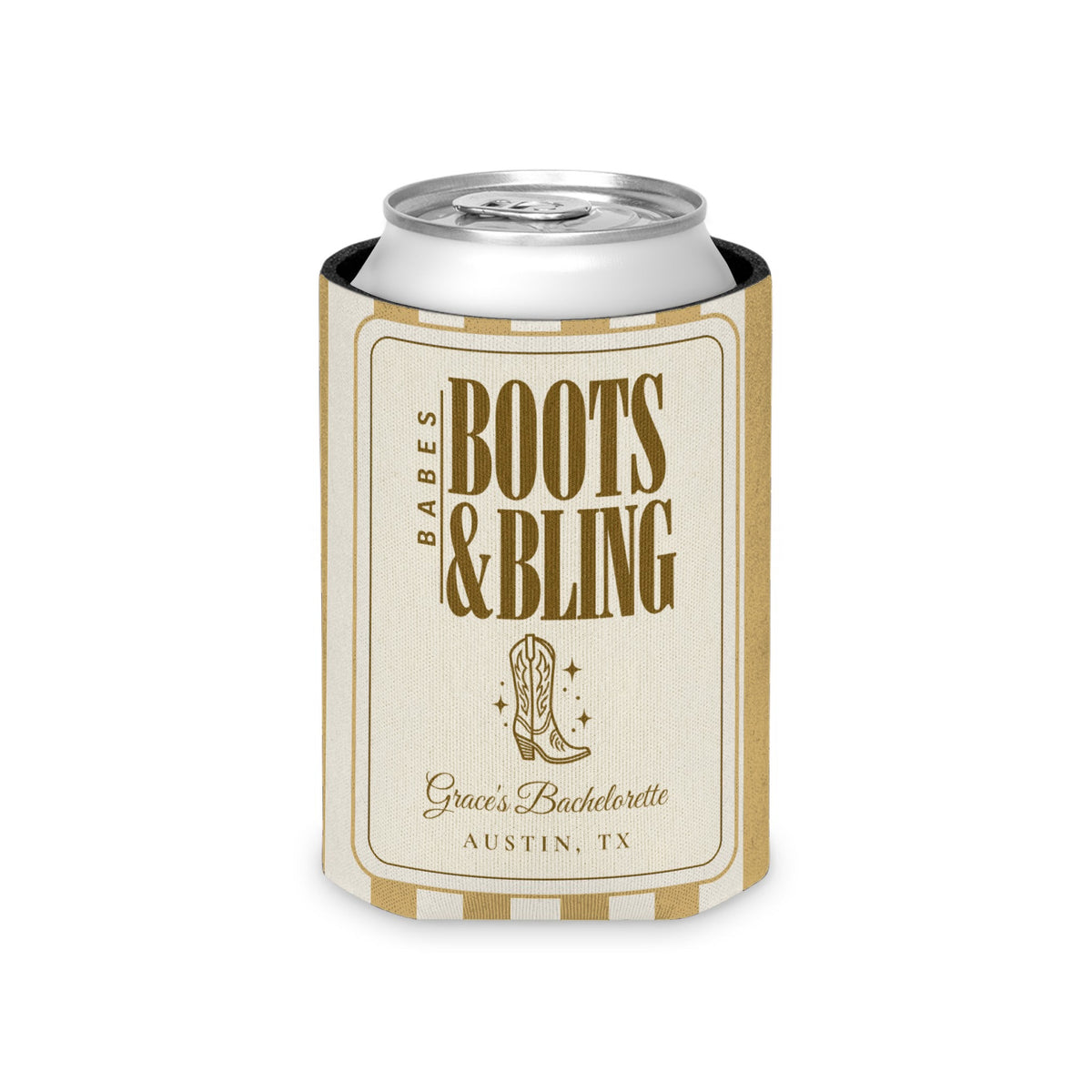 Boots & Bling striped can cooler, Mustard