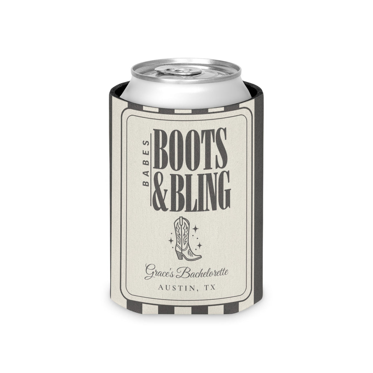Boots & Bling striped can cooler, Pepper