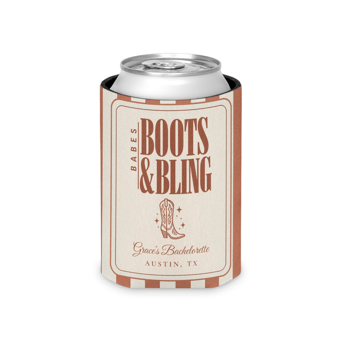Boots & Bling striped can cooler, Terracotta