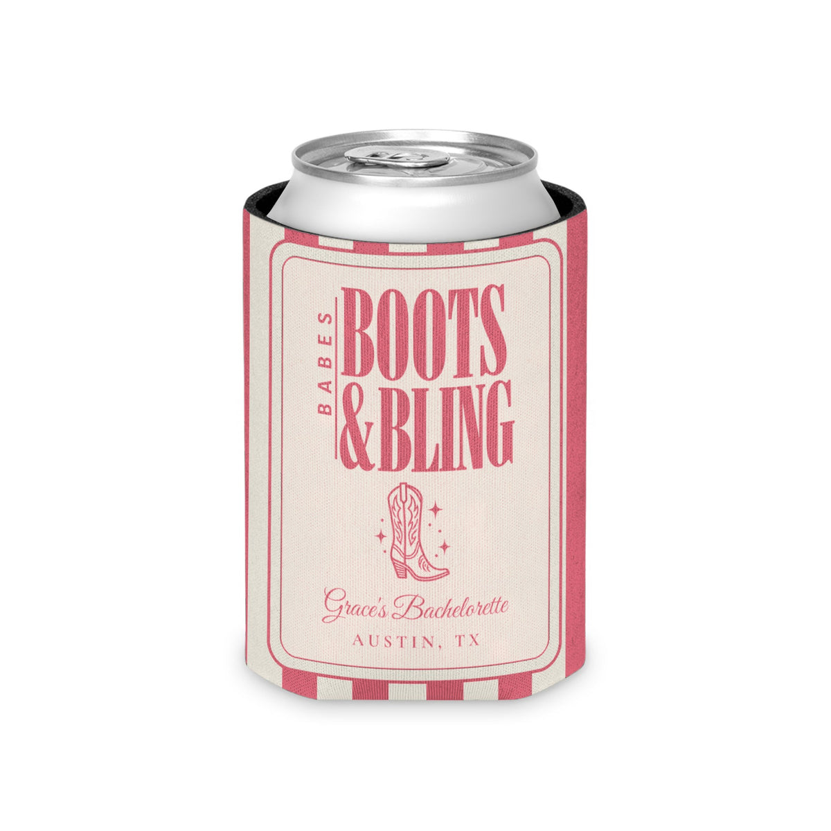 Boots & Bling striped can cooler, Watermelon