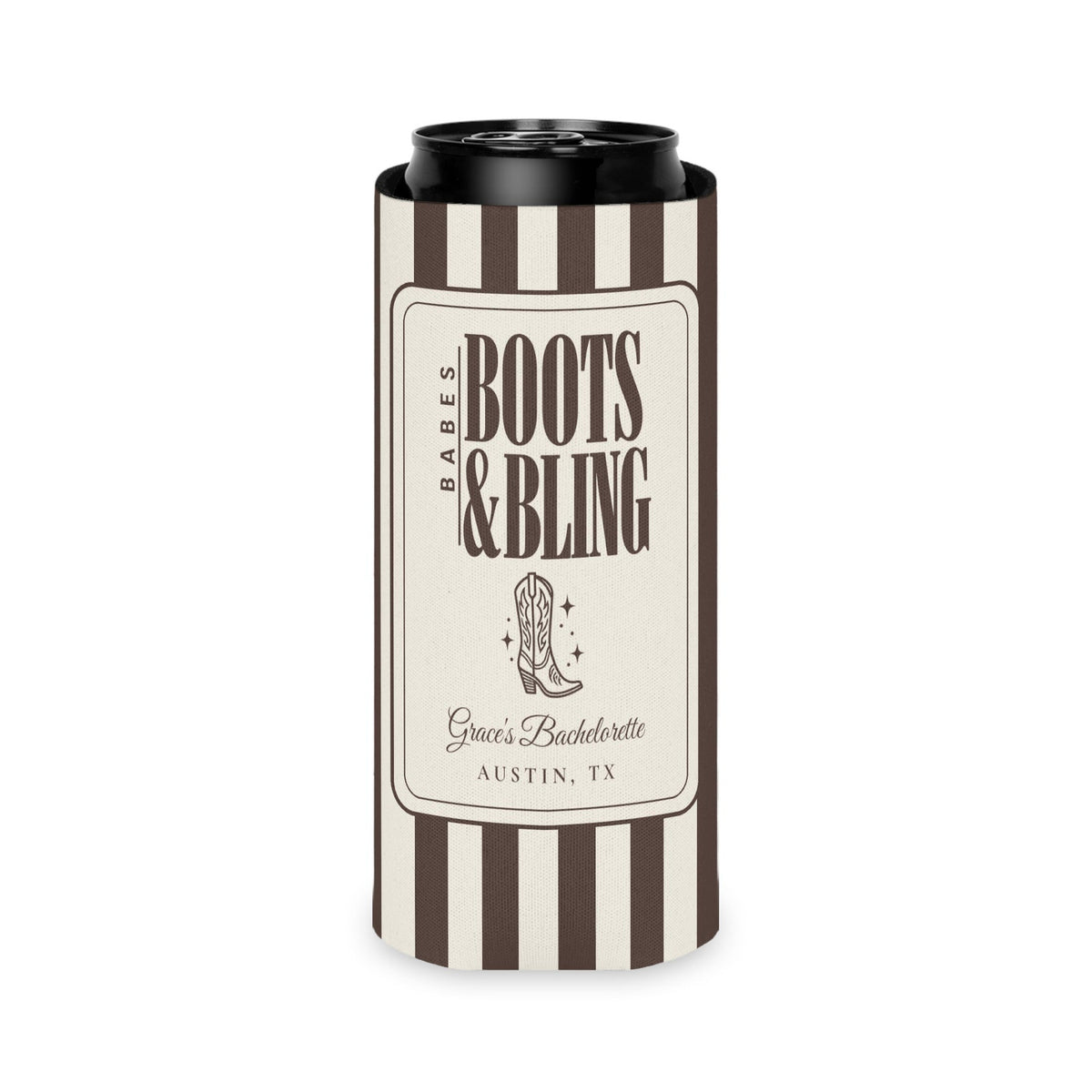 Boots & Bling slim can cooler for tall seltzer cans, Espresso