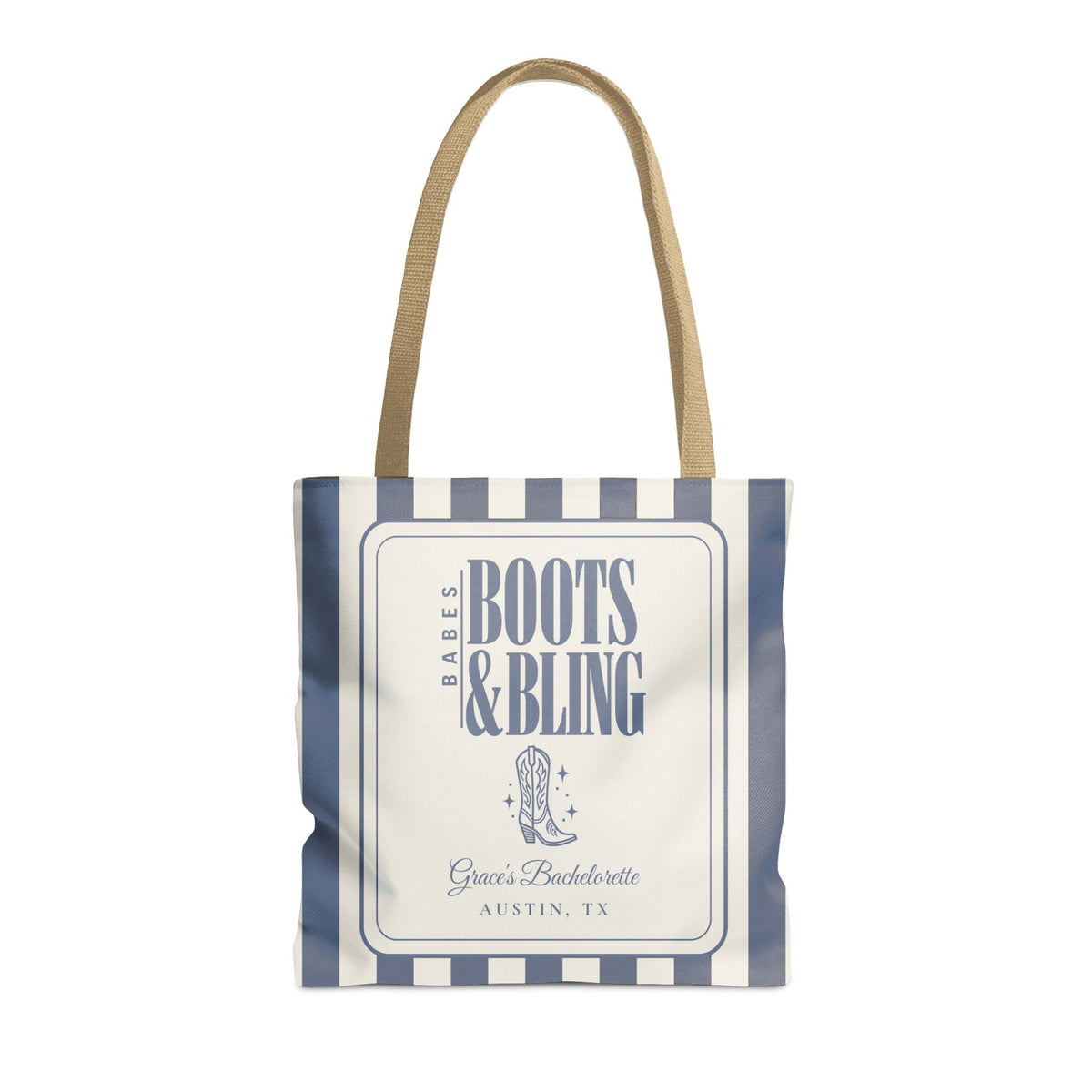 Boots & Bling striped tote bag, Blue Jean