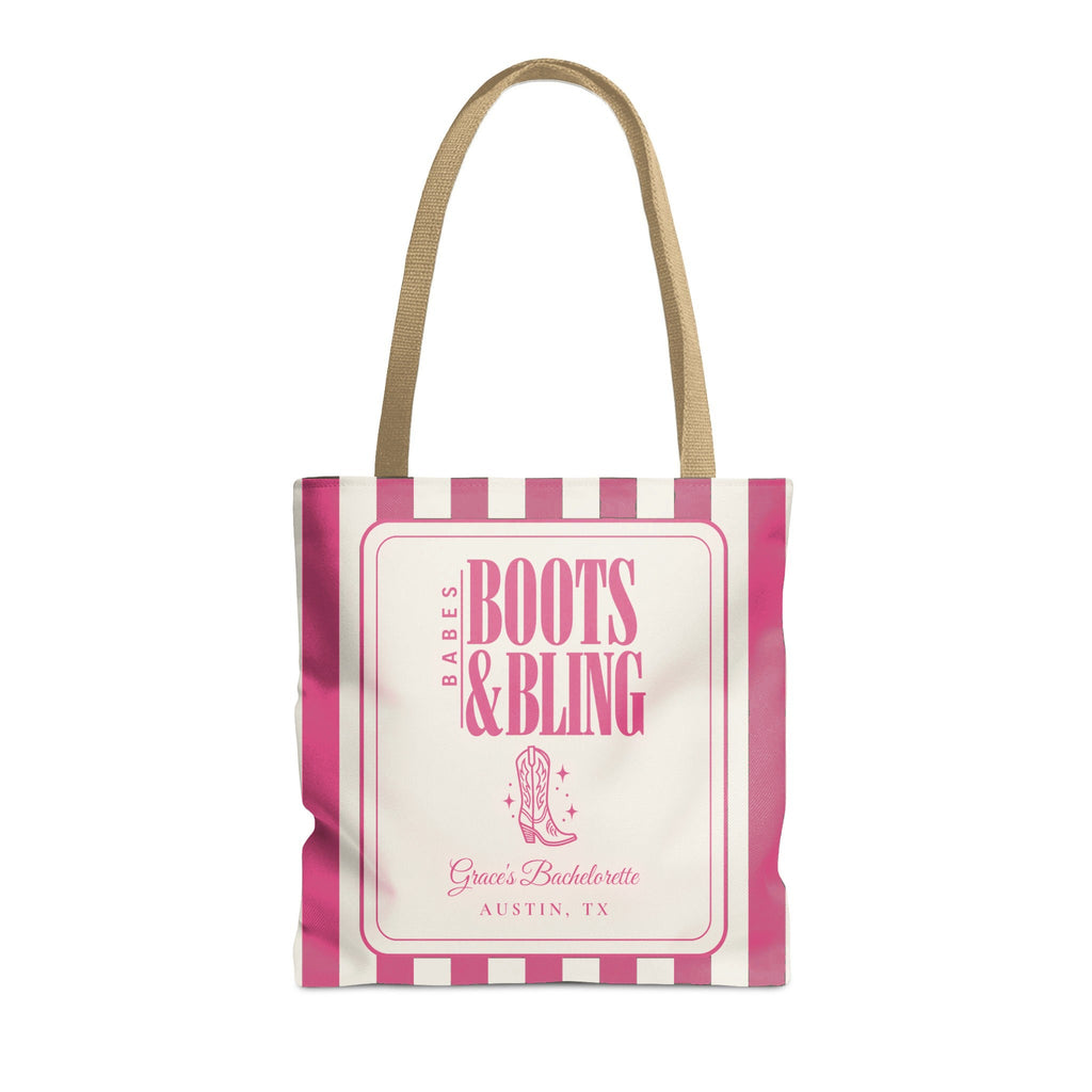 Boots & Bling striped tote bag, Crunchberry
