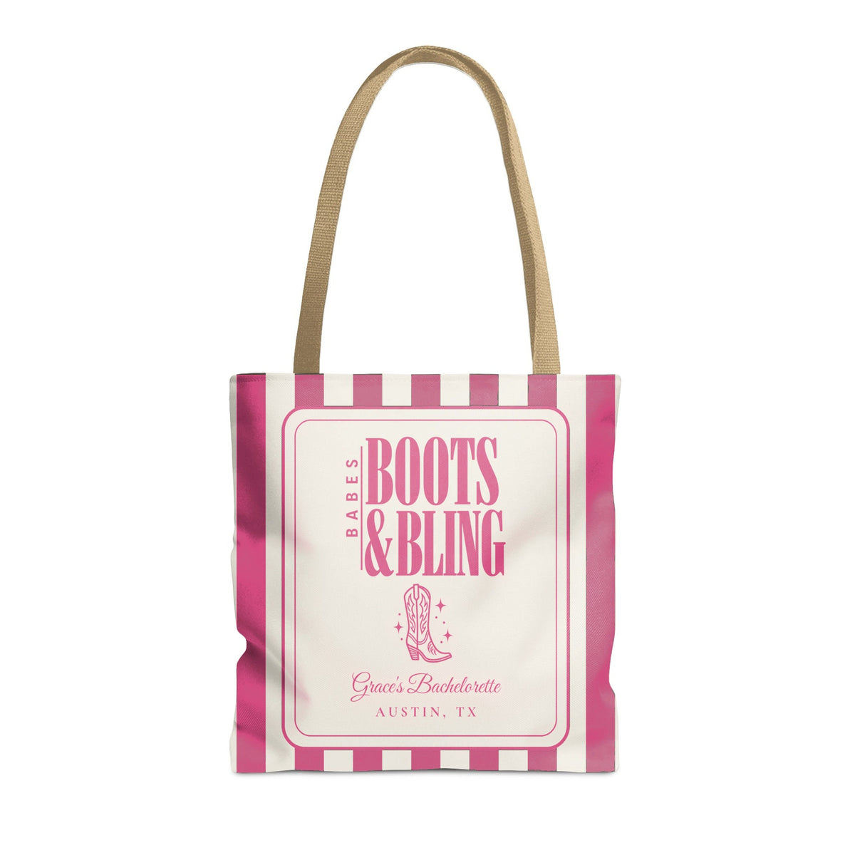 Boots & Bling striped tote bag, Crunchberry